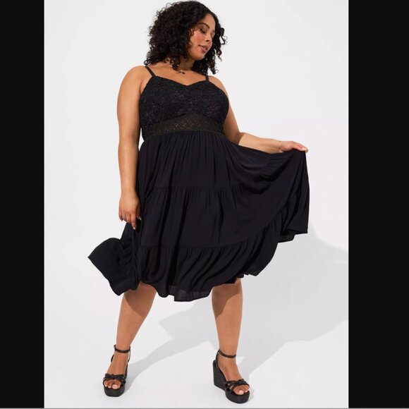 Torrid Midi Crinkle Gauze Lace Bodice Dress Size 5X Black Witchcore Whimsigoth - Picture 1 of 16